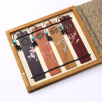 Buddha Stones 4Pcs Four Seasons Plum Orchid Bamboo Chrysanthemum Peking Opera Mask Wood Bookmarks With Gift Box Bookmarks BS 1