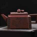 Buddha Stones Yixing All Handmade Gomoku Playing Chess Purple Clay Kung Fu Square Teapot 280ml Teapot BS 24