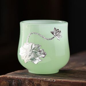 Buddha Stones Lotus Dragon Phoenix Flower Ceramic Teacup Tea Cups Cup BS Lotus Leaf
