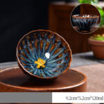 Buddha Stones Lotus Peacock Dragon Phoenix Koi Fish Ceramic Teacup Gold Silver Inlaid Tea Cups 120ml Cup BS Gold Lotus Flower