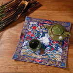 Buddha Stones Crane Phoenix Dragon Kirin Embroidered Cup Mat Pad Tea Cup Coaster Square Kung Fu Tea Mat Tea Mat BS Blue Crane