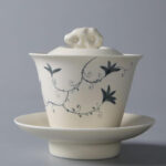 Buddha Stones Hand Painted Pomegranate Hibiscus Pine Lotus Ceramic Gaiwan Sancai Teacup Kung Fu Tea Cup And Saucer With Lid Cup BS 9*10cm*170ml Lotus