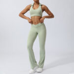 Buddha Stones 2Pcs Workout Sleeveless Backless Top Shorts Flared Pants Sports Fitness Yoga Outfit Set 2-Piece Outfit BS 21