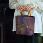 Buddha Stones Purple Magpie Birds Branches Bamboo Handles Handbag Handbags BS 12