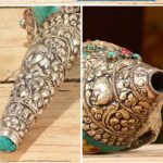 Buddha Stones Tibetan Handmade Engraved Shankha Double Dorje Buddha Conch Shell Wealth Positive Decoration Decorations BS 6