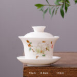 Buddha Stones White Porcelain Mountain Landscape Countryside Ceramic Gaiwan Teacup Kung Fu Tea Cup And Saucer With Lid Cup BS Long Cup-Magnolia(8.8cm*10cm*140ml)