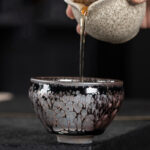 Buddha Stones Handmade Cherry Blossoms Sakura Design Chinese Jianzhan Ceramic Teacup Kung Fu Tea Cup Jian Zhan Tea Cup BS 9