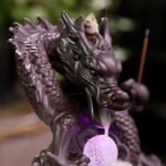 Buddha Stones Auspicious Dragon Ceramic Backflow Smoke Fountain Meditation Healing Incense Burner Led Ball Decoration Incense Burner BS 6