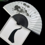 Buddha Stones Vintage Bamboo Peony Butterfly Lotus Handheld Silk Folding Fan With Bamboo Frames Folding Fan BS Lotus Flower Leaf Dragonfly