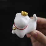 Buddha Stones Mini Lucky Cat Ingot Tea Pet Ceramic Home Desk Figurine Decoration Decorations BS 5