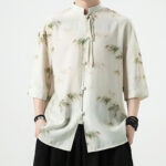 Buddha Stones Green Yellow Bamboo Leaves Print Half Sleeve Shirt Men's T-shirt T-shirt BS 6