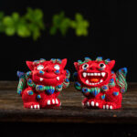 Buddha Stones Small Pair of Lion Fu Foo Dogs Ward Off Evil Protection Home Resin Decoration Decorations BS 7