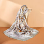 Buddha Stones Oil Painting City Snow Scene Castle Lotus 100% Mulberry Silk Neck Hair Scarf Silk Shawl BS Beige City Snow Scene