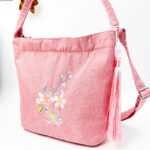 Buddha Stones Embroidery Wisteria Plum Lotus Cherry Blossom Cotton Linen Canvas Tote Crossbody Bag Shoulder Bag Handbag Crossbody Bag BS 27