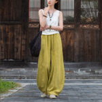Buddha Stones Ramie Cotton Linen Pants Tie-dye Design Trousers Loose Zen Yoga Women's Pants with Pockets Pants BS 29