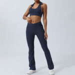 Buddha Stones 2Pcs Workout Sleeveless Backless Top Shorts Flared Pants Sports Fitness Yoga Outfit Set 2-Piece Outfit BS Navy Blue 2Pcs(Top&Pants) XL