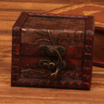 Buddha Stones Retro Small Square Wood Jewelry Box Lotus Grass Flower Grape Copper Coin Daffodil Jewelry Storage Box Jewelry Box BS 8