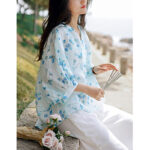 Buddha Stones Fruits Leaves Pattern Lantern Sleeve Top Loose Tee T-shirt T-shirt BS 6