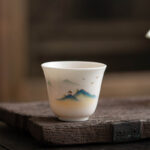 Buddha Stones Lotus Flower Leaf Mountain Pavilion Elk Peony Ceramic Teacup Kung Fu Tea Cup Cup BS 3