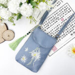 Buddha Stones Small Embroidered Flowers Crossbody Bag Shoulder Bag Double Layer Cellphone Bag Crossbody Bag BS 34
