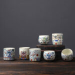 Buddha Stones Vintage Plum Blossom Pine Bamboo Phoenix Kirin Lion Dancing Ceramic Teacup Tea Cups Cup BS 16
