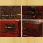 Buddha Stones Retro Small Square Wood Jewelry Box Lotus Grass Flower Grape Copper Coin Daffodil Jewelry Storage Box Jewelry Box BS 26