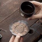 Buddha Stones Vintage Lotus Flower Ceramic Cup Mat Pad Tea Cup Coaster Kung Fu Tea Mat Cup Mat BS 6