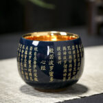 Buddha Stones Heart Sutra Great Compassion Mantra Engraved Ceramic Teacup Kung Fu Tea Cup Cup BS Blue Heart Sutra Cup 8.5cm*6.7cm*170ml