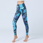 Buddha Stones Leaves Print Pants Sports Fitness Yoga High Waist Leggings Women's Yoga Pants Leggings BS Blue Leaves XL(Waist 72cm/Hips 87cm/Length 88.5cm)
