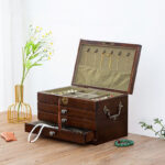 Buddha Stones Retro Solid Wood Jewelry Box Four-Layer Wooden Jewelry Storage Box Jewelry Box BS 1