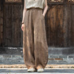 Buddha Stones Ramie Cotton Linen Pants Tie-dye Design Trousers Loose Zen Yoga Women's Pants with Pockets Pants BS Brown(Fleece Lined)) L(Waist 68-100cm/Hips 116cm/Suitable for Weight 70kg)