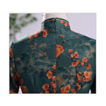 Buddha Stones Retro Flower Lotus Peony Feather Print Qipao Dress Women's Cheongsam Dress Cheongsam Dresses BS 8