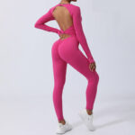Buddha Stones Women Long Sleeve Backless Jumpsuit Sports Fitness Yoga Bodysuit Bodysuit BS 5