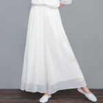 Buddha Stones Three Quarter Sleeve Chiffon Cheongsam Midi Dress Wide Leg Pants Meditation Zen Practice Clothing Women's Meditation Cloth BS White Pants Only US8/10/2XL
