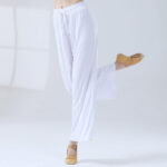 Buddha Stones Loose Modal Drawstring Wide Leg Pants For Yoga Dance Wide Leg Pants BS White 3XL(Waist 70cm/Hips 116.5cm/Length 104cm)