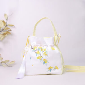 Buddha Stones Embroidered Osmanthus Peony Grape Cat Cotton Linen Tote Crossbody Bag Shoulder Bag Handbag Crossbody Bag BS Yellow Osmanthus 20*20*7cm