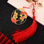 Buddha Stones Gold Koi Fish Metal Brass Hollow Bookmark Bookmarks BS Koi Fish Tassel&Envelope