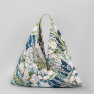 Buddha Stones Flowers Letters Butterfly Geometry Print Underarm Triangle Shoulder Bag Handbags BS White Flowers Green Blue 58*52cm