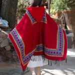 Buddha Stones Tibetan Shawl Red Love Heart Tassel Hooded Cloak Winter Cozy Travel Scarf Wrap Tibetan Shawl BS 4