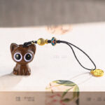 Buddha Stones Green Sandalwood Lucky Cat Koi Fish Cure Key Chain Phone Hanging Decoration Key Chain BS 4
