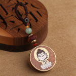 Buddha Stones Ebony Wood Rosewood Buddha Avalokitesvara Om Mani Padme Hum Balance Car Key Chain Decoration Key Chain BS 11