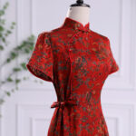 Buddha Stones Vintage Auspicious Clouds Leaf Print Cheongsam Dress Women's Qipao Dress Cheongsam Dresses BS 3
