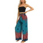 Buddha Stones Bohemian Compass Flower Print Lace-up Wide Leg Pants Women's Yoga Pants Women's Wide Leg Pants BS 5