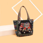 Buddha Stones Elephant Butterfly Embroidered Large Capacity Canvas Tote Bag Shoulder Bag Bag BS 16