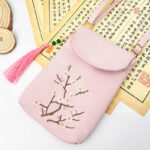 Buddha Stones Small Embroidered Flowers Crossbody Bag Shoulder Bag Double Layer Cellphone Bag Crossbody Bag BS 26