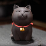 Buddha Stones Mini Lovely Cat Tea Pet Purple Clay Figurine Desk Decoration Decorations BS 4