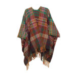 Buddha Stones Tibetan Shawl Colorful Wavy Line Tassels Winter Cozy Travel Scarf Wrap Tibetan Shawl BS Green Red Brown 155*130cm