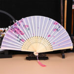 Buddha Stones Classic Birds Singing Flowers Handheld Bamboo Folding Fan Folding Fan BS Wisteria Flower