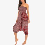 Buddha Stones Two Style Wear Elephant Pattern Loose Smocked Harem Trousers Jumpsuit Women's Yoga Pants Harem Pants&Bodysuit BS 7