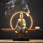 Buddha Stones Buddha Avalokitesvara Ceramic Lotus Relaxation Incense Burner Decoration Decorations Incense Burner BS Lotus Avalokitesvara Blue